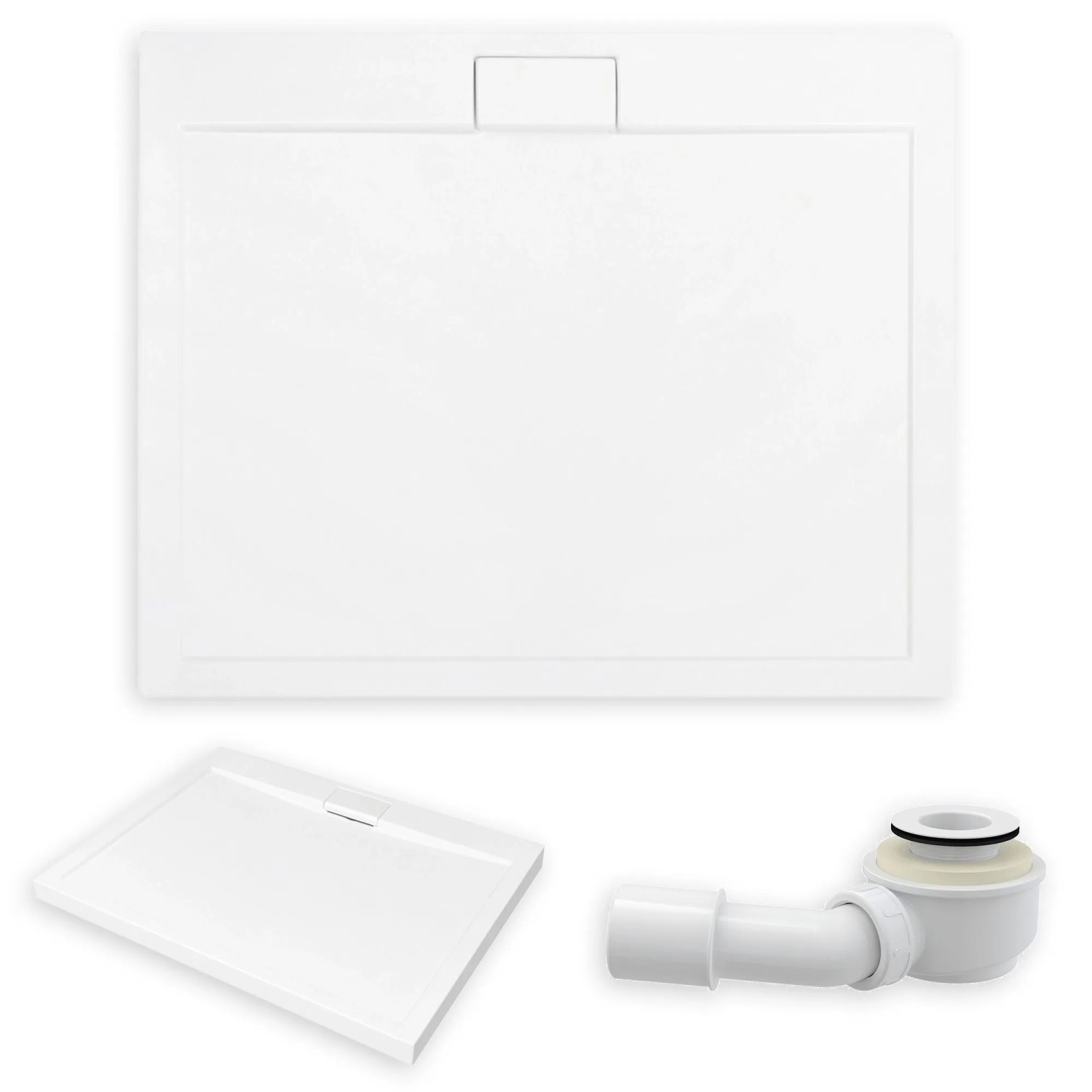 KOLMAN DUSCHWANNE Rechteckig Weiß 100x90 cm Set mit Ablaufgarnitur