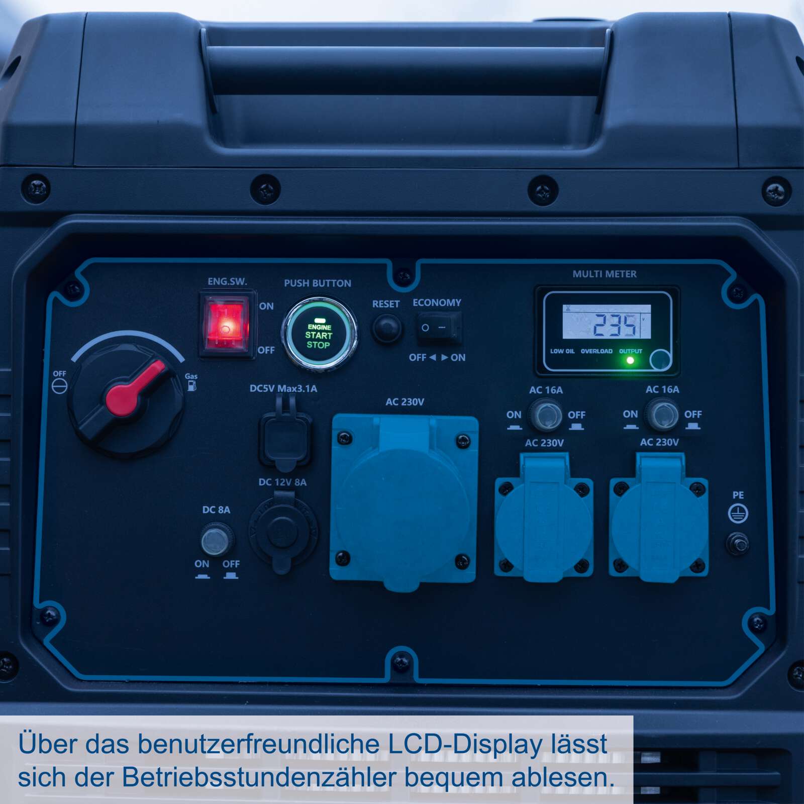 Inverter Benzin Stromerzeuger SG7000i Scheppach - 6200W | 9,2PS | 2x230V 16A | 1x 230V 32A | 12V DC & USB | Generator mit Griff & Fahrvorrichtung Bild 2
