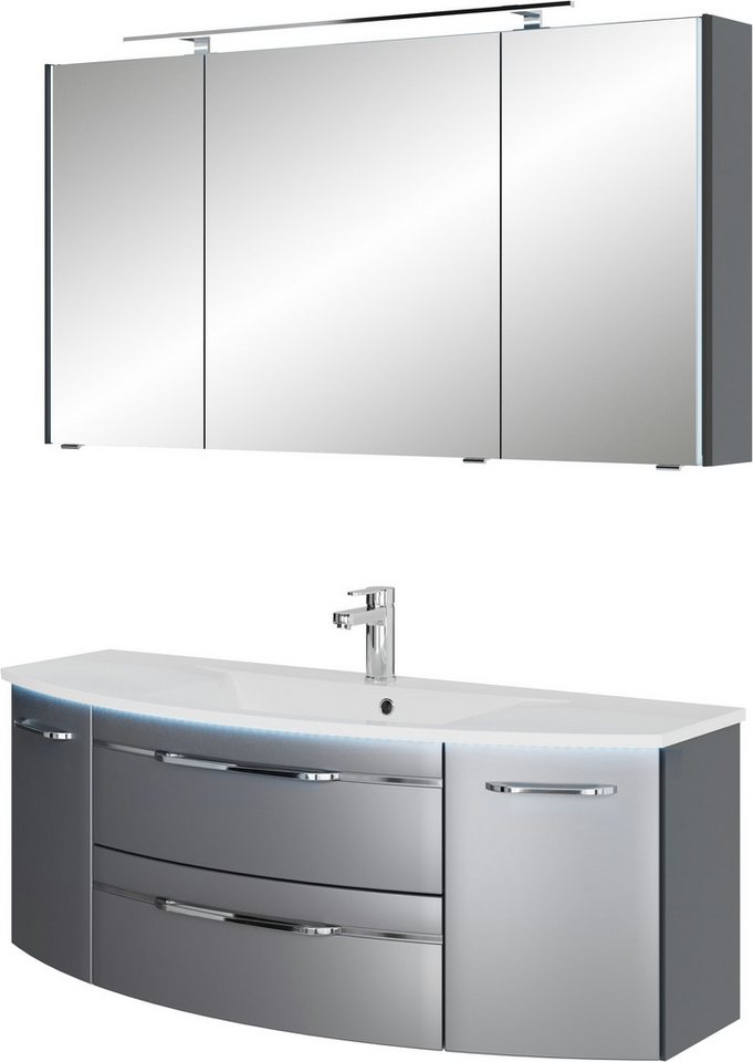 Saphir Badmöbel-Set Serie 7045 2-teilig Mineralmarmor-Waschtisch mit LED-Spiegelschrank, (Set, 2-St), Badezimmer-Set 133,2 cm breit, inkl. Türdämpfer, 5 Türen, 2 Schubladen Bild 2