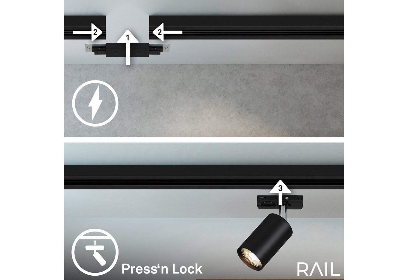 Briloner Leuchten Schienensystem-Sets RAIL, ohne Leuchtmittel, Schienensystem Rail 4,5 m Schwarz max. 9W Decke Wohnzimmer Büro Küche Bild 2