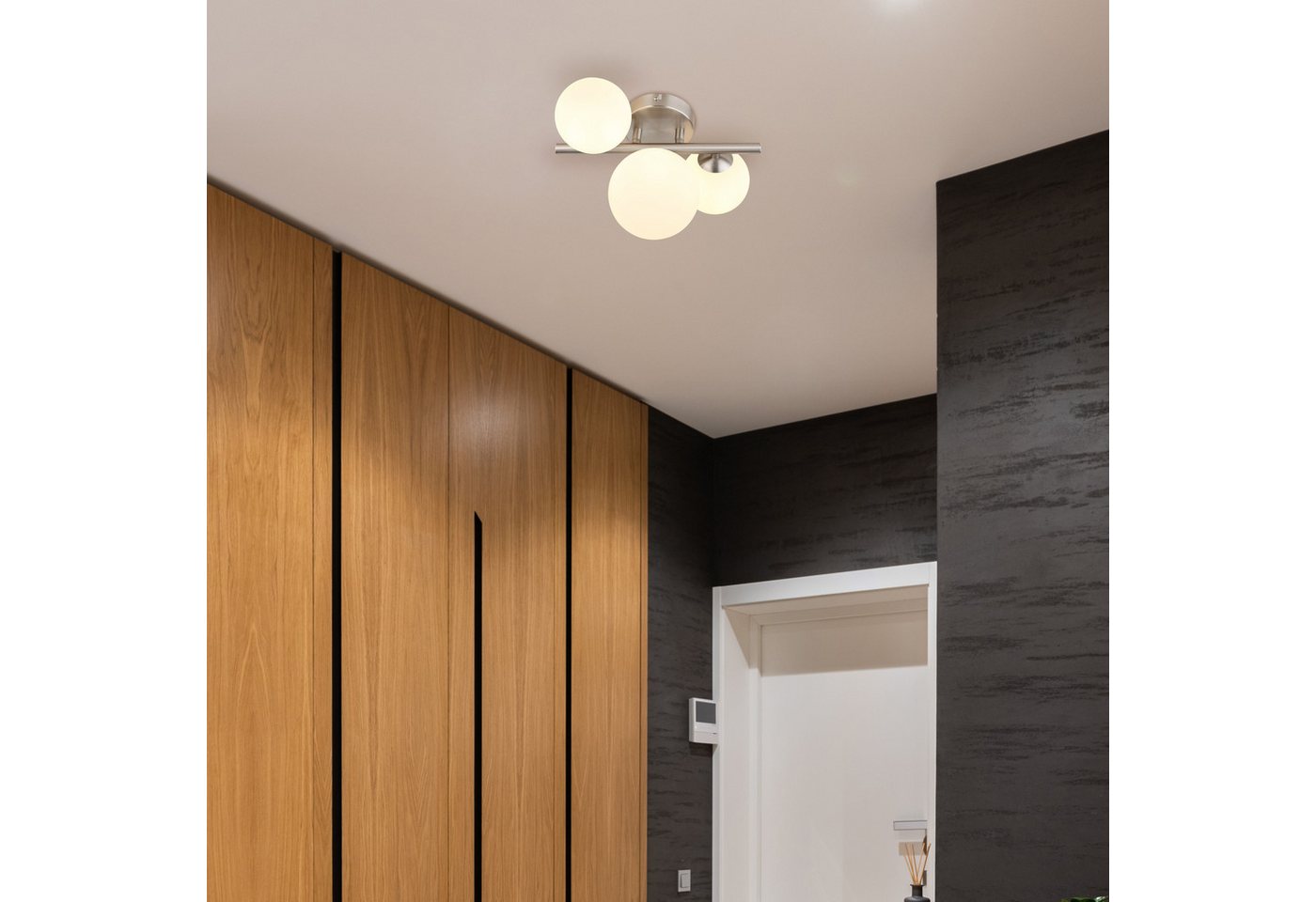 GLOBO LIGHTING Deckenleuchte RIHA, Leuchtmittel wechselbar, Warmweiß, Deckenleuchte Nickel, Glas opal, 3x G9 LED Bild 3