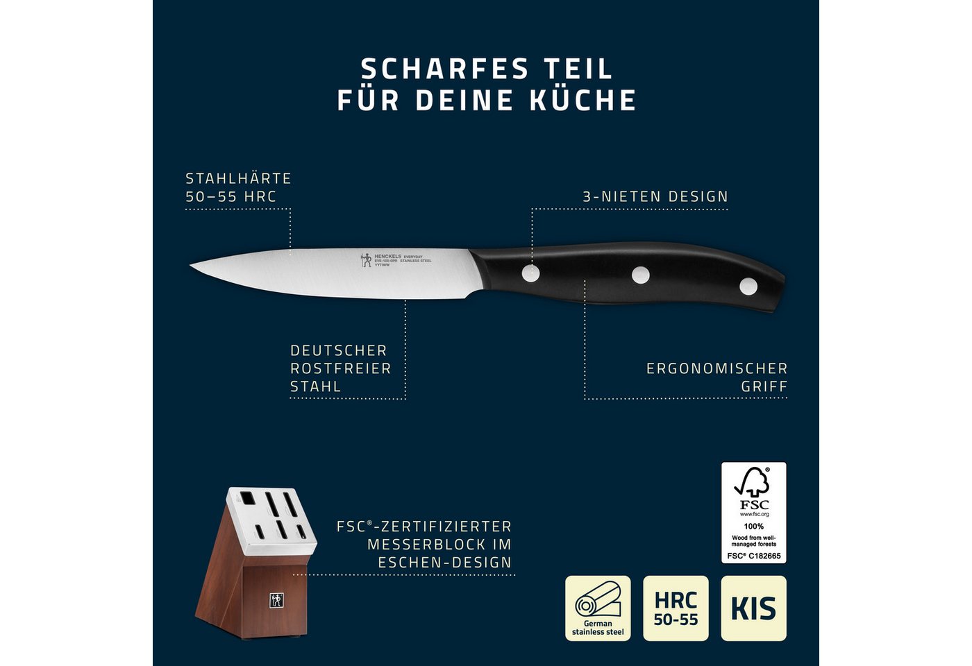 HENCKELS by ZWILLING Messerblock Everyday (7tlg), Selbstschärfender Messerblock, Keramik-Schleifsteine, Vielzweckschere