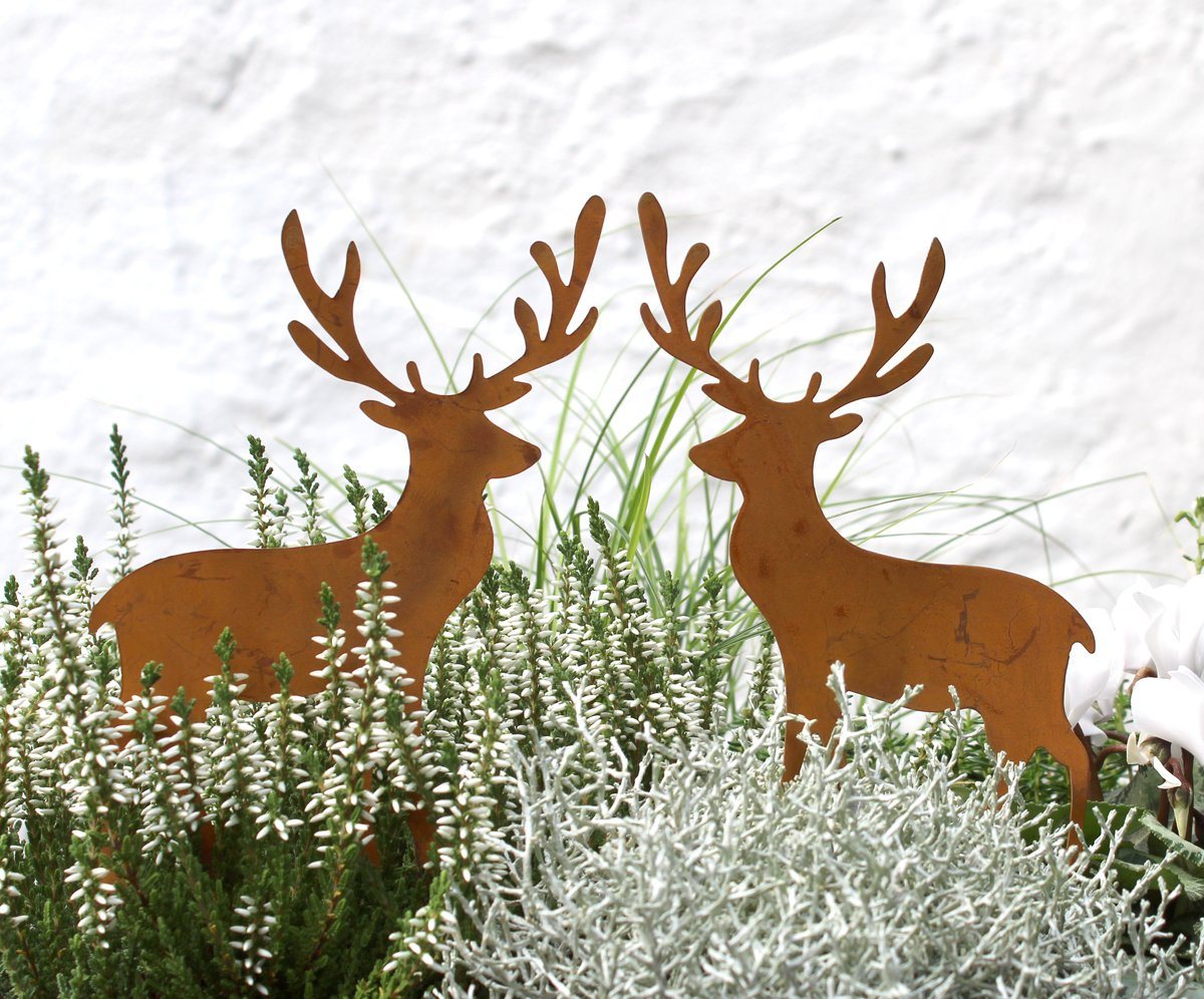LB H&F Lilienburg Gartenstecker 2er SET Gartenstecker Hirsch Beetstecker Gartendeko Herbst Winter (außen draussen Blumenstecker Blumenstab Hirsch Hirsche Metall Rost Roststecker zum stecken am Weihnachten Dekofigur HIrschstecker Herbstdeko Weihnachtsdeko 2er HIRSCHE)