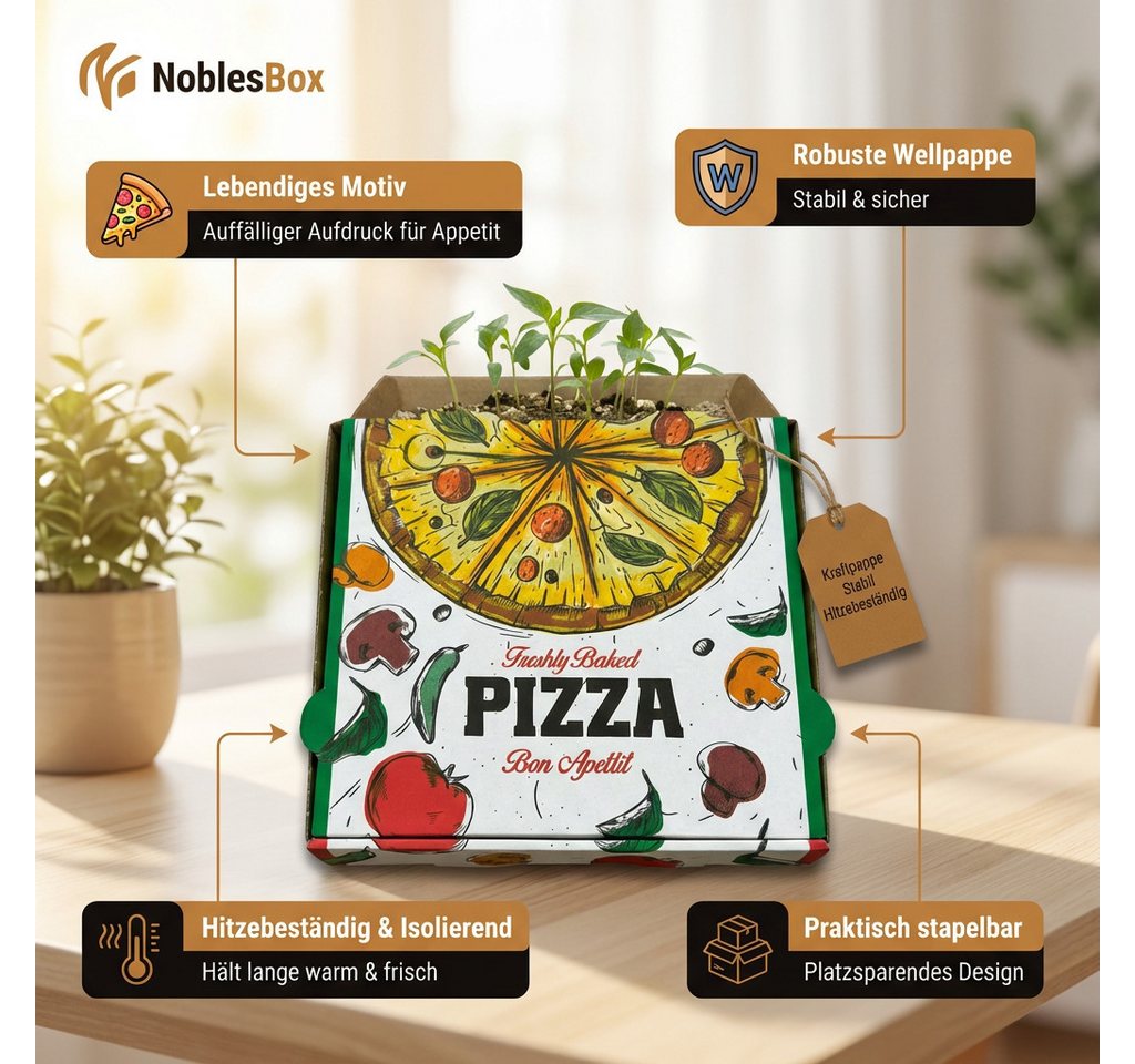NoblesBox Karton Pizzakarton - Pizzaschachtel - Gastronomie Kraftpappe 50-200 Stk, Stabile, Kraft, Pizza Box, Pizzeria Bild 4