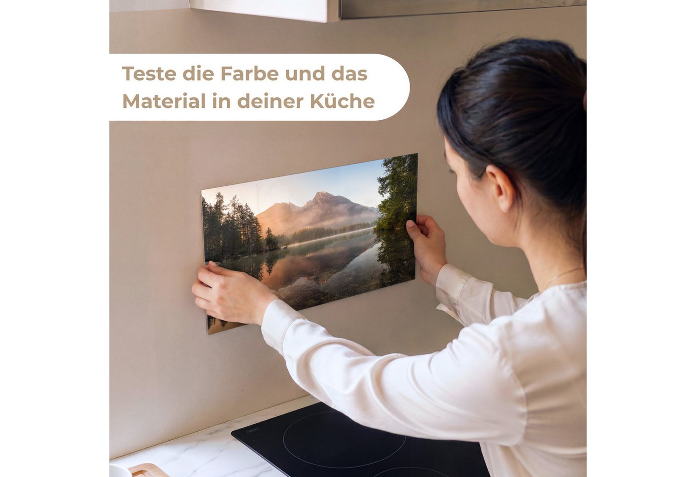 KitchenYeah Küchenrückwand Muster selbstklebend (keine Folie) Landschaft - Nebel - Wasser - Bäume, (1-tlg), Spritzschutz, Küche, Rückwand, Küchenwand, Küchenfront, 30x20 cm
