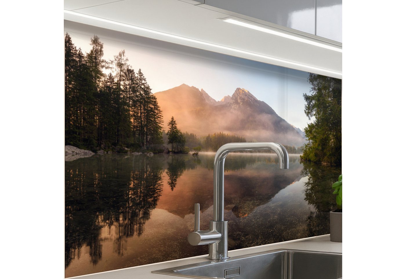 KitchenYeah Küchenrückwand Muster selbstklebend (keine Folie) Landschaft - Nebel - Wasser - Bäume, (1-tlg), Spritzschutz, Küche, Rückwand, Küchenwand, Küchenfront, 30x20 cm Bild 4