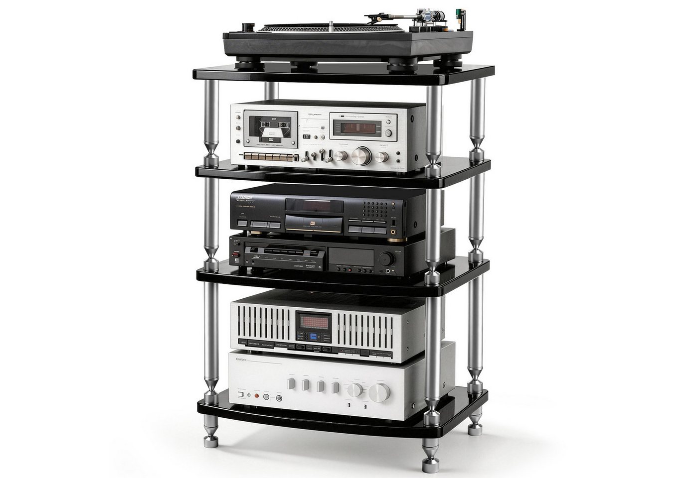 XERSEK Media-Regal HiFi Rack AV-Regal Phonoschrank Verstärker-Rack TV-Ständer 60×52×83 cm, 4-Stöckiges, Abstand Individuell Verstellbar für HiFi-Geräte Bild 3