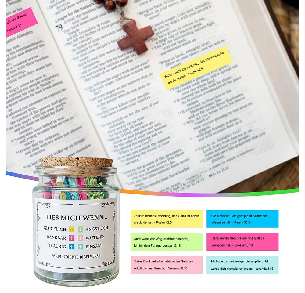 AFKSMILE Grußkarten Bibelverse Im Glas Deutsch, Bibelglas Deutsch, Christliche Geschenke, Bible Verses Jar mit 96 bunten Farbigen Bibelversen, Bibel Zubehör Bild 3