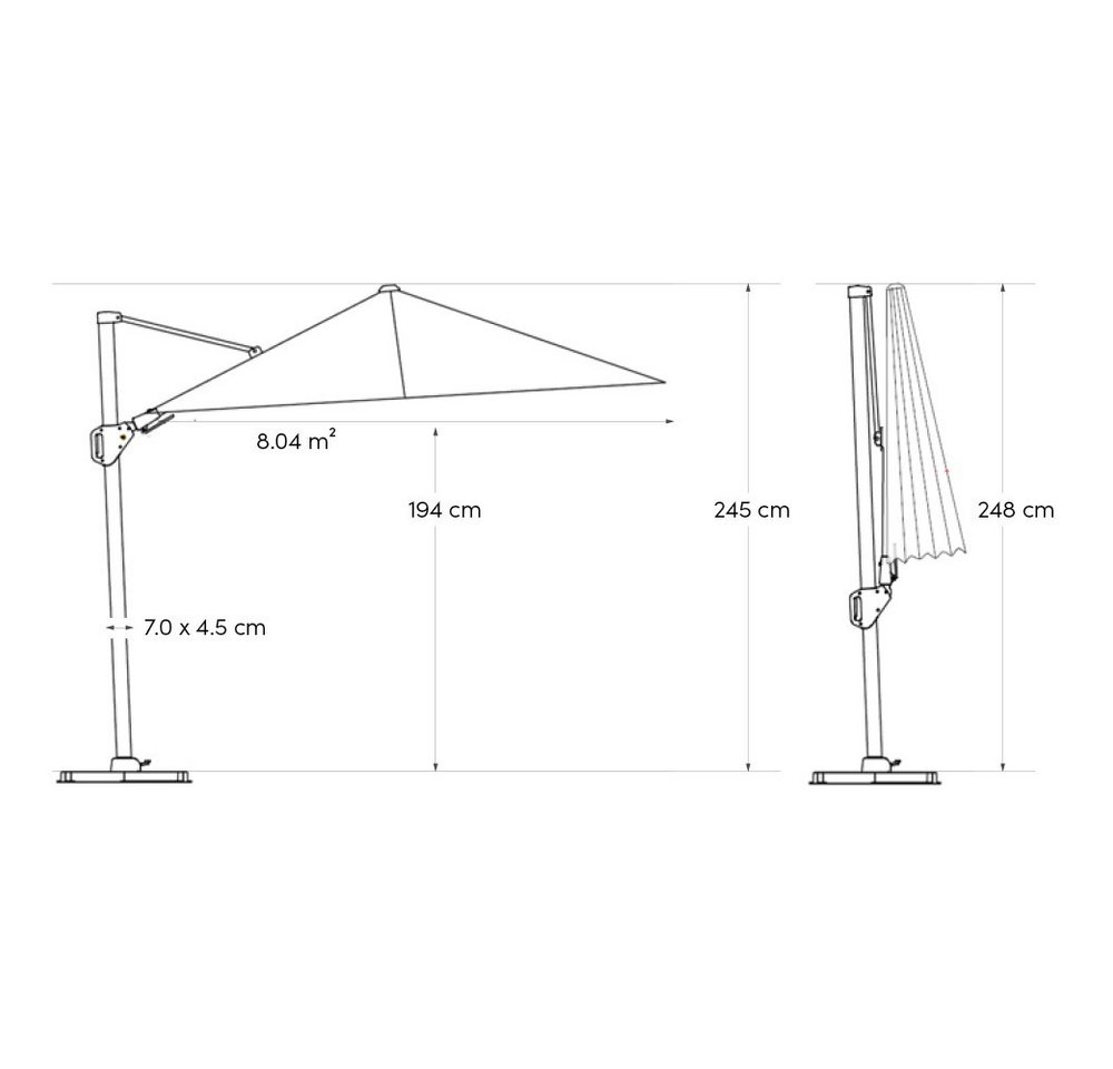 Platinum Sonnenschirm quadratisch 2.7x2.7m Voyager T² Premium 360° kippbar, LxB: 270x270 cm Bild 5