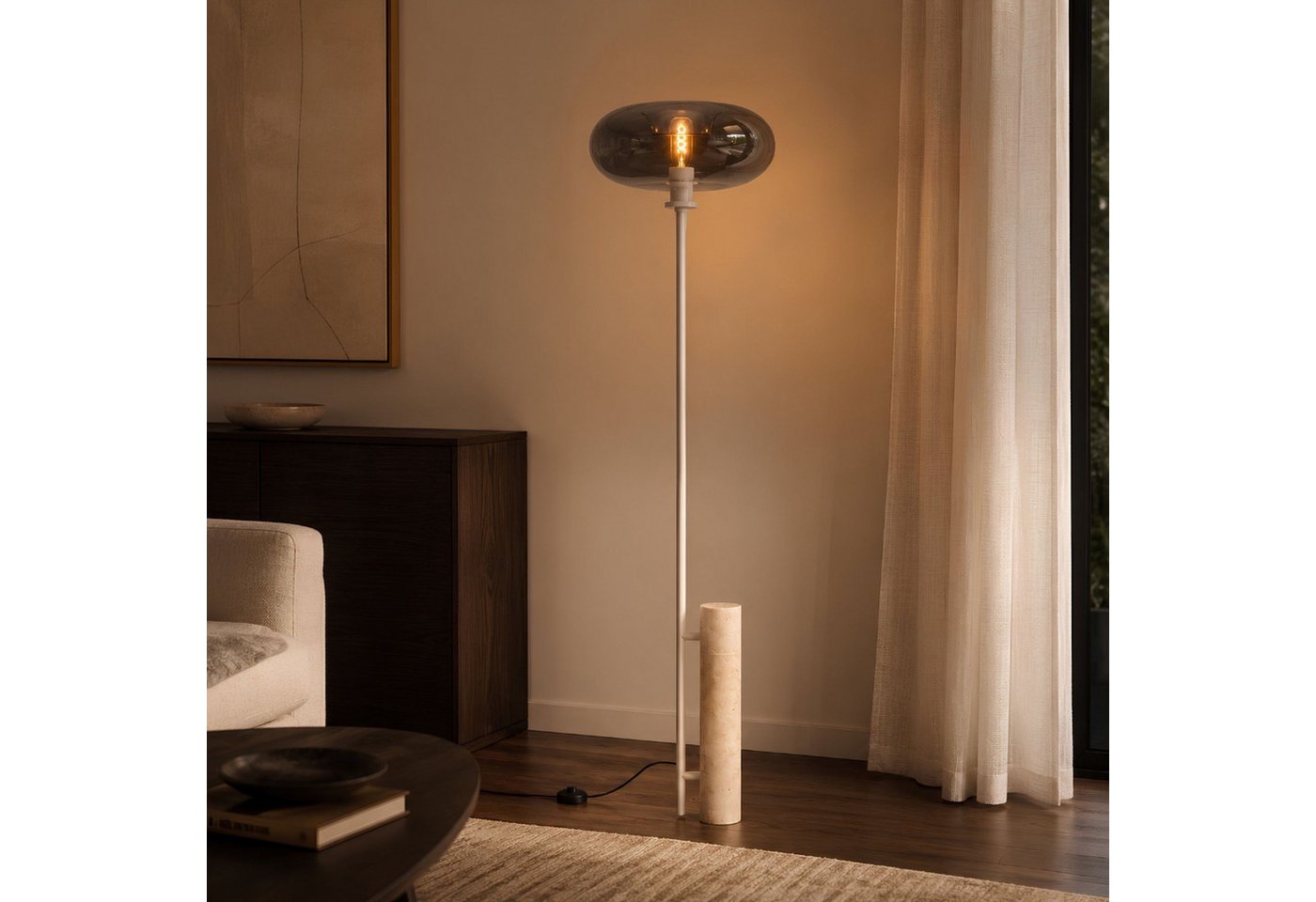 s.luce Stehlampe Cruet Travertin-Stein 180cm Rauch