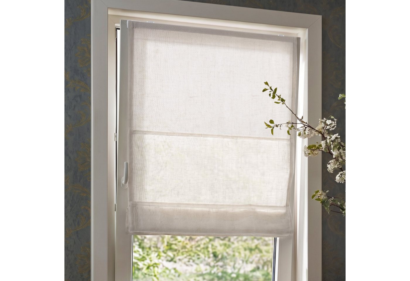 Victoria M. Raffrollo Ivora Premium Raffrollo 40x130cm Elfenbein-Meliert Blickdicht, mit Faltenband, mit Bohren, freihängend, Abnehmbarer Stoff mit OEKO-TEX® Zertifizierung