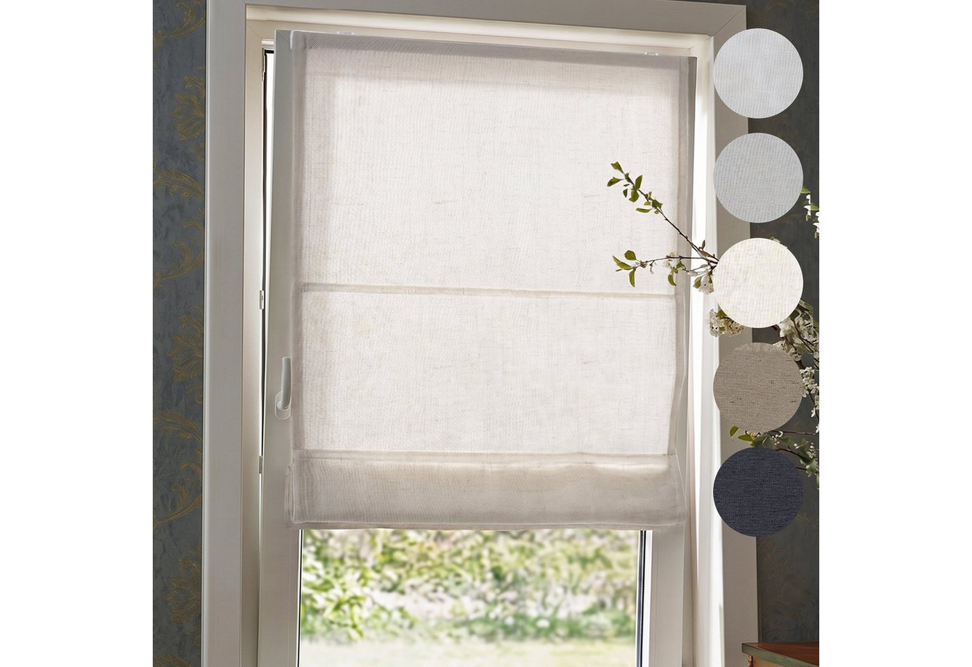 Victoria M. Raffrollo Ivora Premium Raffrollo 40x130cm Elfenbein-Meliert Blickdicht, mit Faltenband, mit Bohren, freihängend, Abnehmbarer Stoff mit OEKO-TEX® Zertifizierung Bild 4