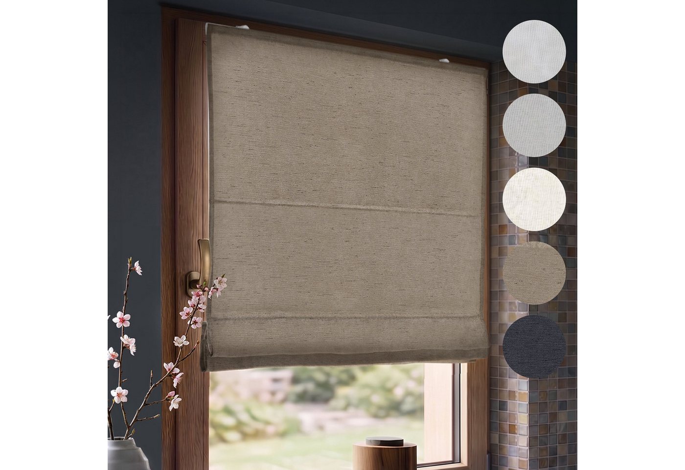 Victoria M. Raffrollo Klemmfix Ivora Premium Raffrollo 40x130cm Creme Verdunkelnd, mit Klemmträger, ohne Bohren, freihängend, Ohne Bohren Bild 2