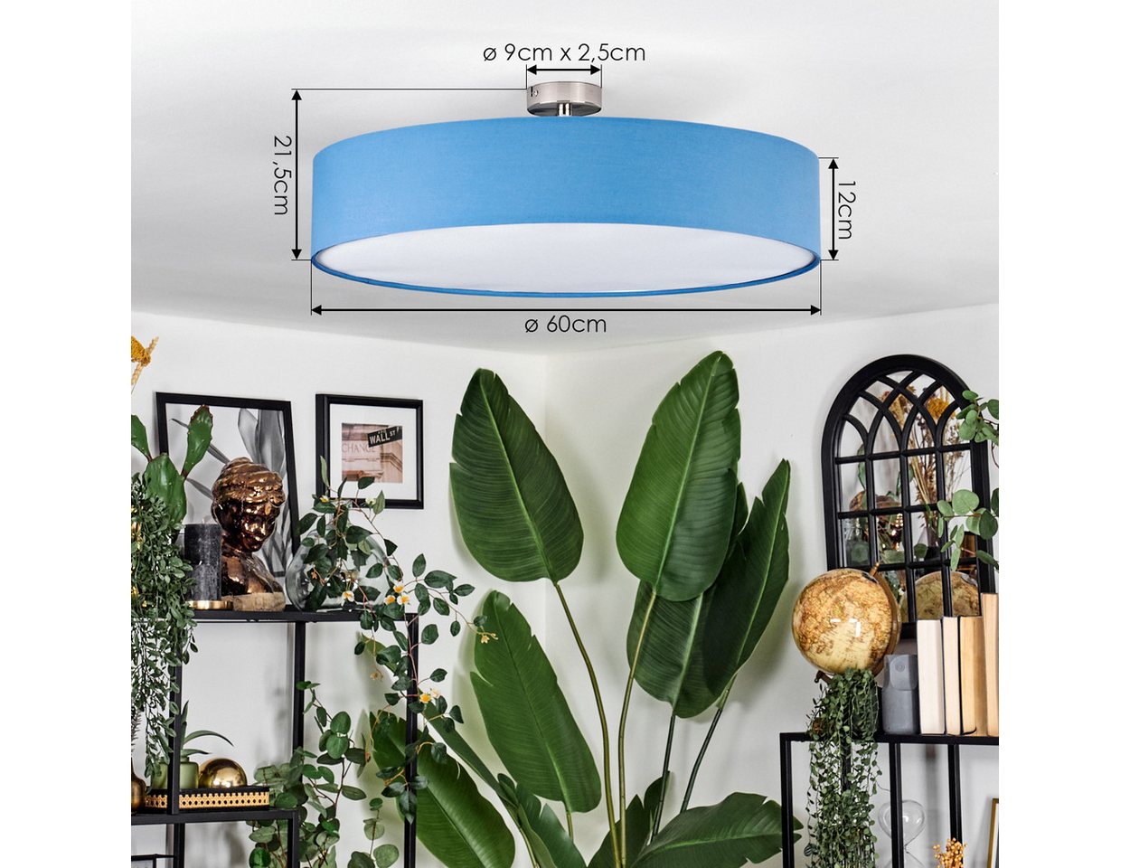 hofstein Deckenleuchte Deckenlampe aus Metall/Stoff/Kunststoff in Nickel-matt/Blau/Weiß, ohne Leuchtmittel, runde Leuchte im modernen Design (60 cm), E27, Esszimmer, Wohnzimmer Bild 2