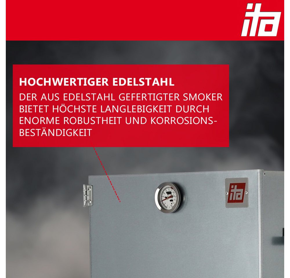 ITA Räucherofen Räucherofen 7005 - Premium Räucherschrank aus Edelstahl 81 cm, 1-St., Smoker mit Heizspirale & Räuchertisch und Rauchgenerator Bild 3