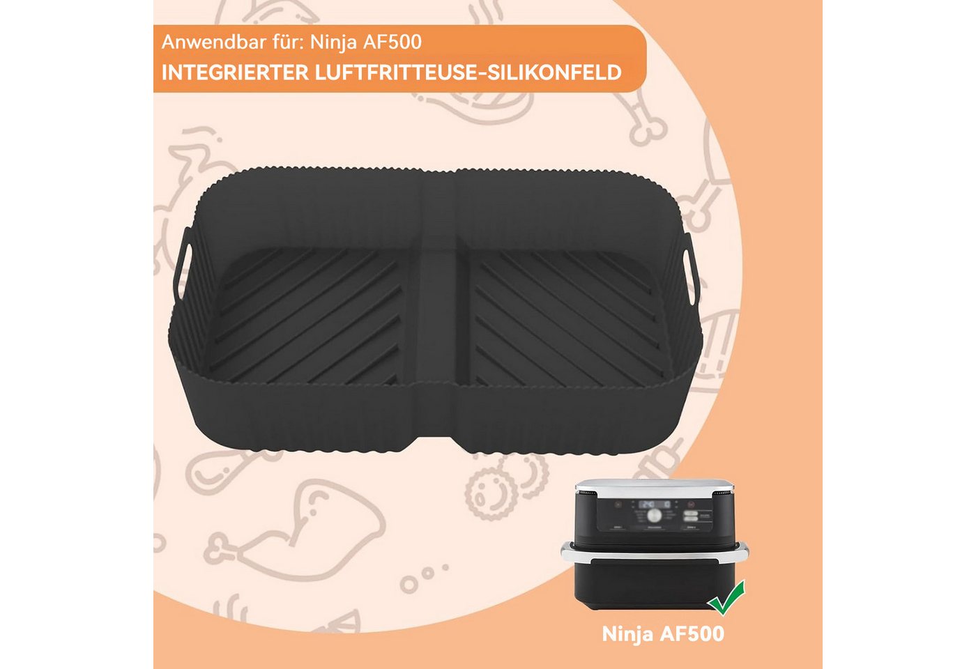 BlingBin Silikonform Heißluftfritteuse Zubehör für Ninja Foodi Flexdrawer 10,4 L AF500EU, (1 Stück 1-tlg), 2 In 1 Wiederverwendbar Airfryer Zubehör