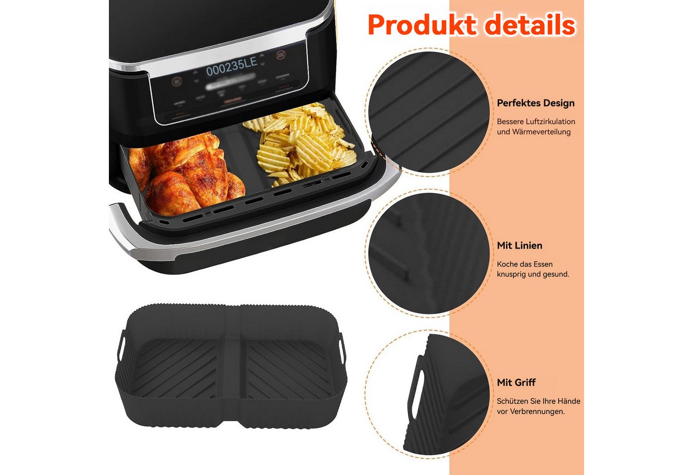 BlingBin Silikonform Heißluftfritteuse Zubehör für Ninja Foodi Flexdrawer 10,4 L AF500EU, (1 Stück 1-tlg), 2 In 1 Wiederverwendbar Airfryer Zubehör Bild 4