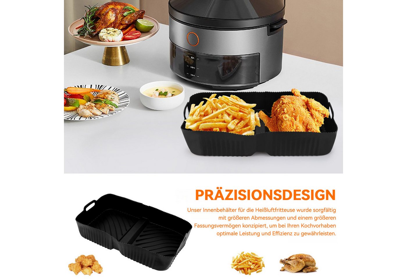 BlingBin Silikonform Heißluftfritteuse Zubehör für Ninja Foodi Flexdrawer 10,4 L AF500EU, (1 Stück 1-tlg), 2 In 1 Wiederverwendbar Airfryer Zubehör Bild 5