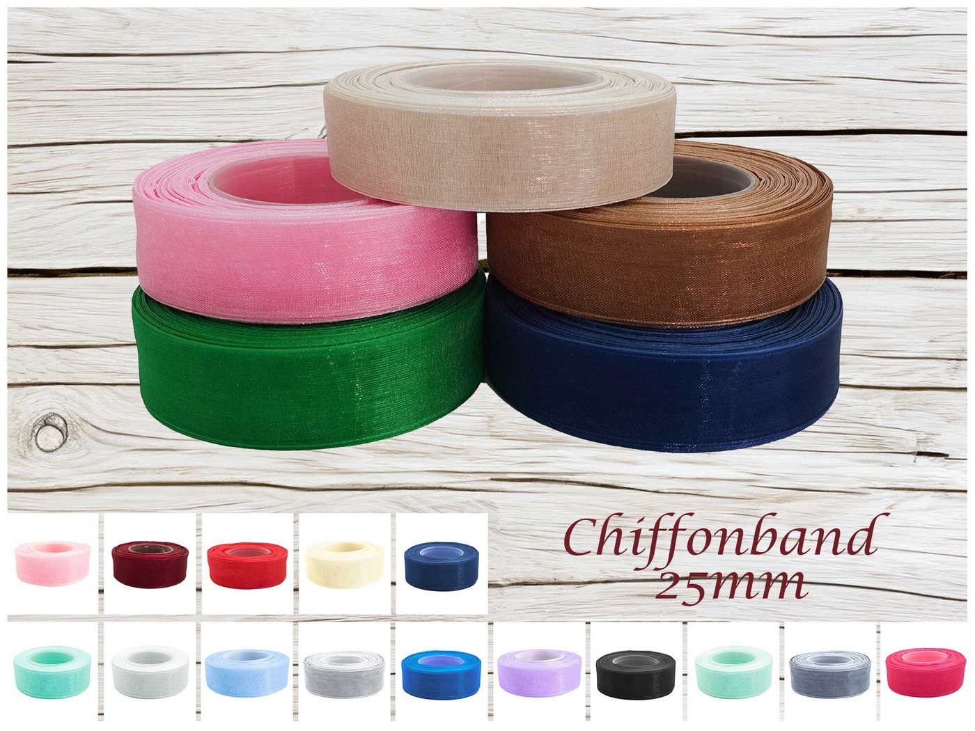 maDDma Organzaband 27m Chiffonband 25mm Polyester Schleifenband Dekoration Geschenkband, hellgrau Bild 3