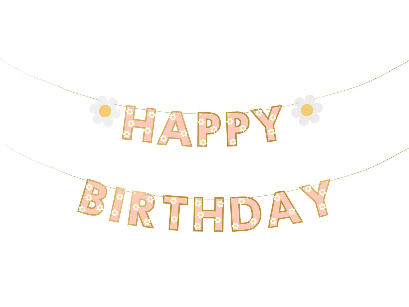 partydeco Girlande, Happy Birthday Girlande 14x200cm Gänseblümchen Banner Rosa / Gold Bild 2