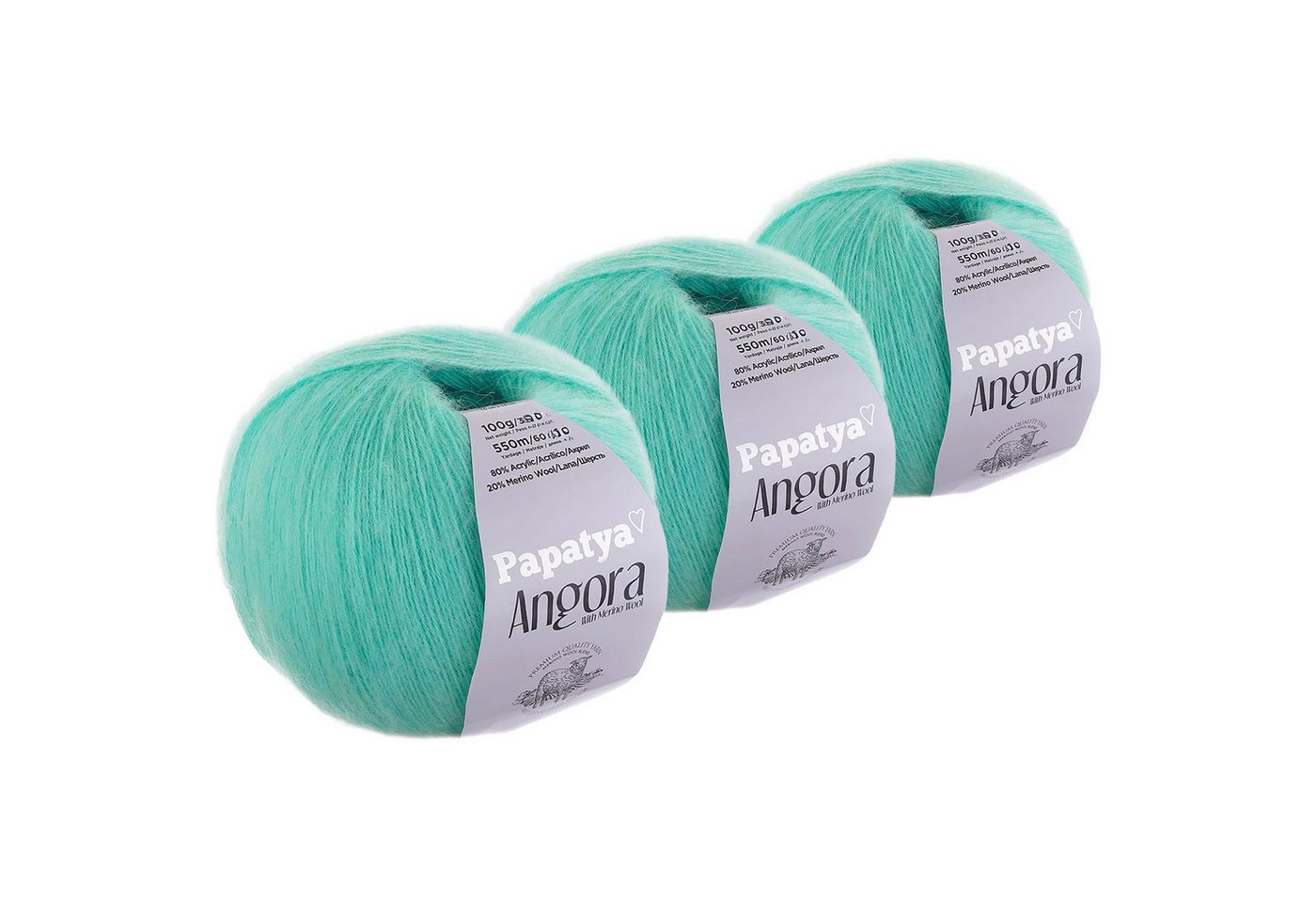 Papatya 3x100g Wolle Papatya Style Strickgarn Häkelgarn Häkelwolle, 1650 m (Sparpaket (3 Knäuel je 100g), 3-St), cyan