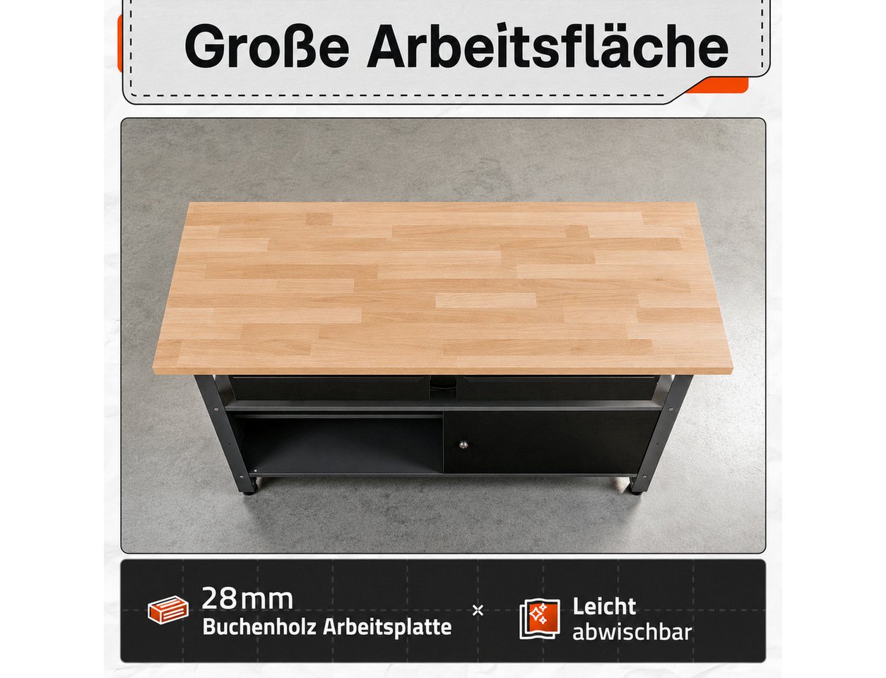 ONDIS24 Werkstatt-Set Ondis24 Werkstatt Set Werkbank Metall 120cm Werkzeugschrank Lochwand Bild 3