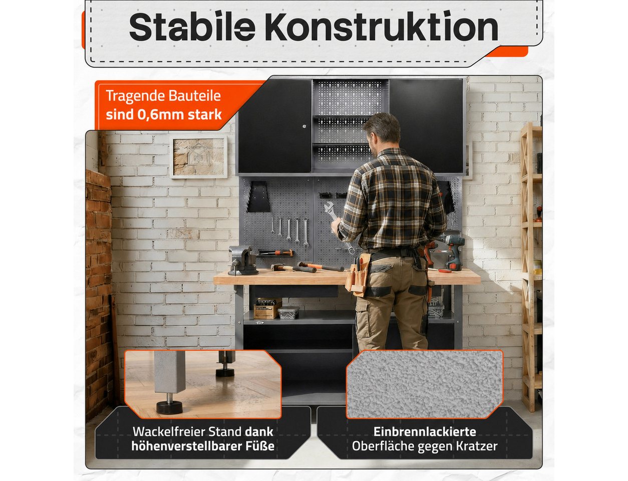 ONDIS24 Werkstatt-Set Ondis24 Werkstatt Set Werkbank Metall 120cm Werkzeugschrank Lochwand Bild 5
