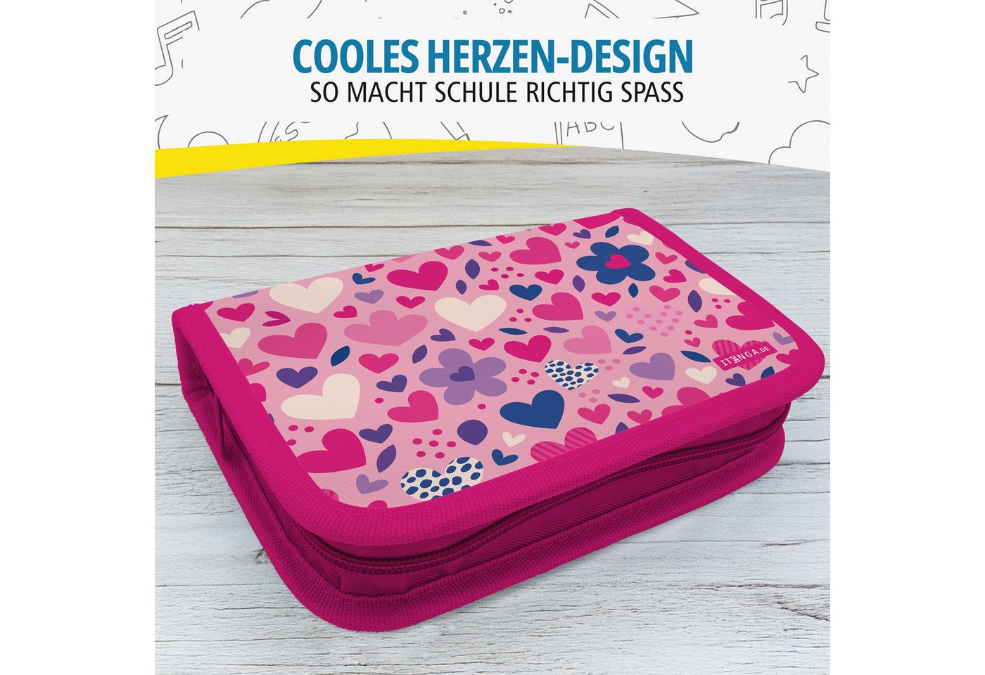 itenga Federmäppchen itenga Schüler-Etui Mäppchen Herzen 28 teilig (gefüllt) 1-Zipper Bild 2