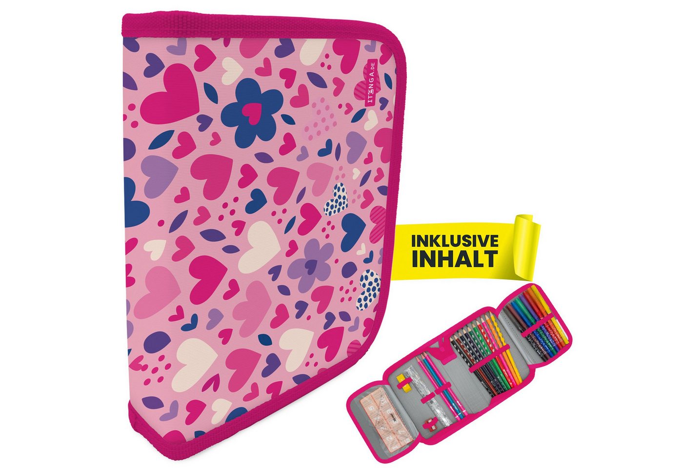 itenga Federmäppchen itenga Schüler-Etui Mäppchen Herzen 28 teilig (gefüllt) 1-Zipper Bild 5