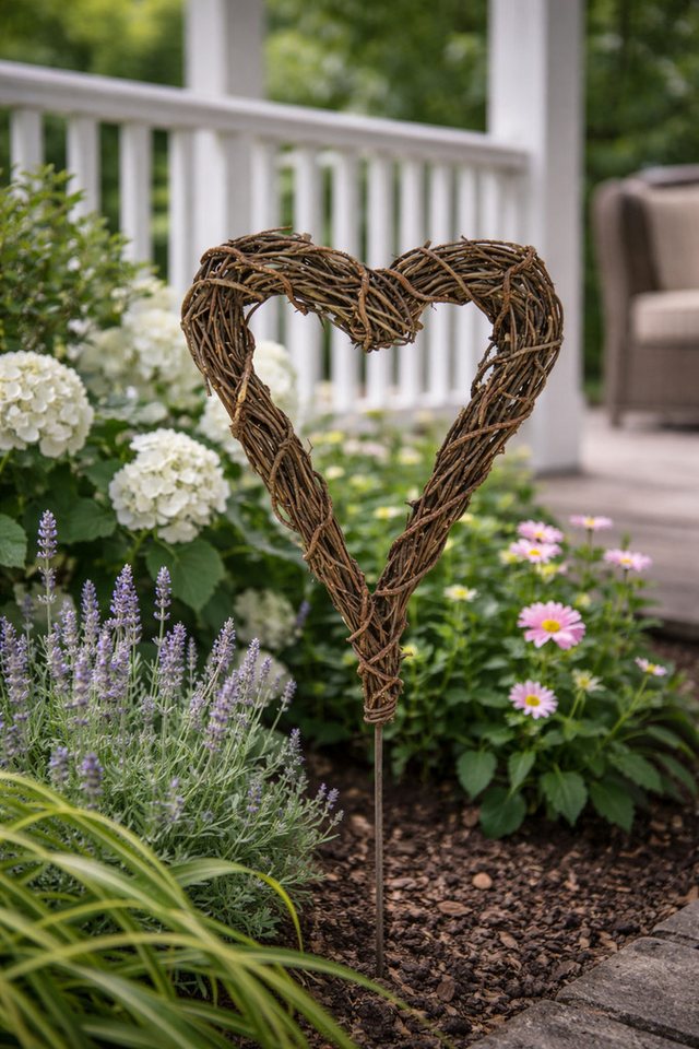 finehomegarden Gartenstecker Rebherz Stecker 40 cm breit, 115 cm hoch – Deko Herz aus Rebenholz (1-St) Garten- & Beetstecker - Gartendekoration für Beet, Veranda & Terrasse Bild 3