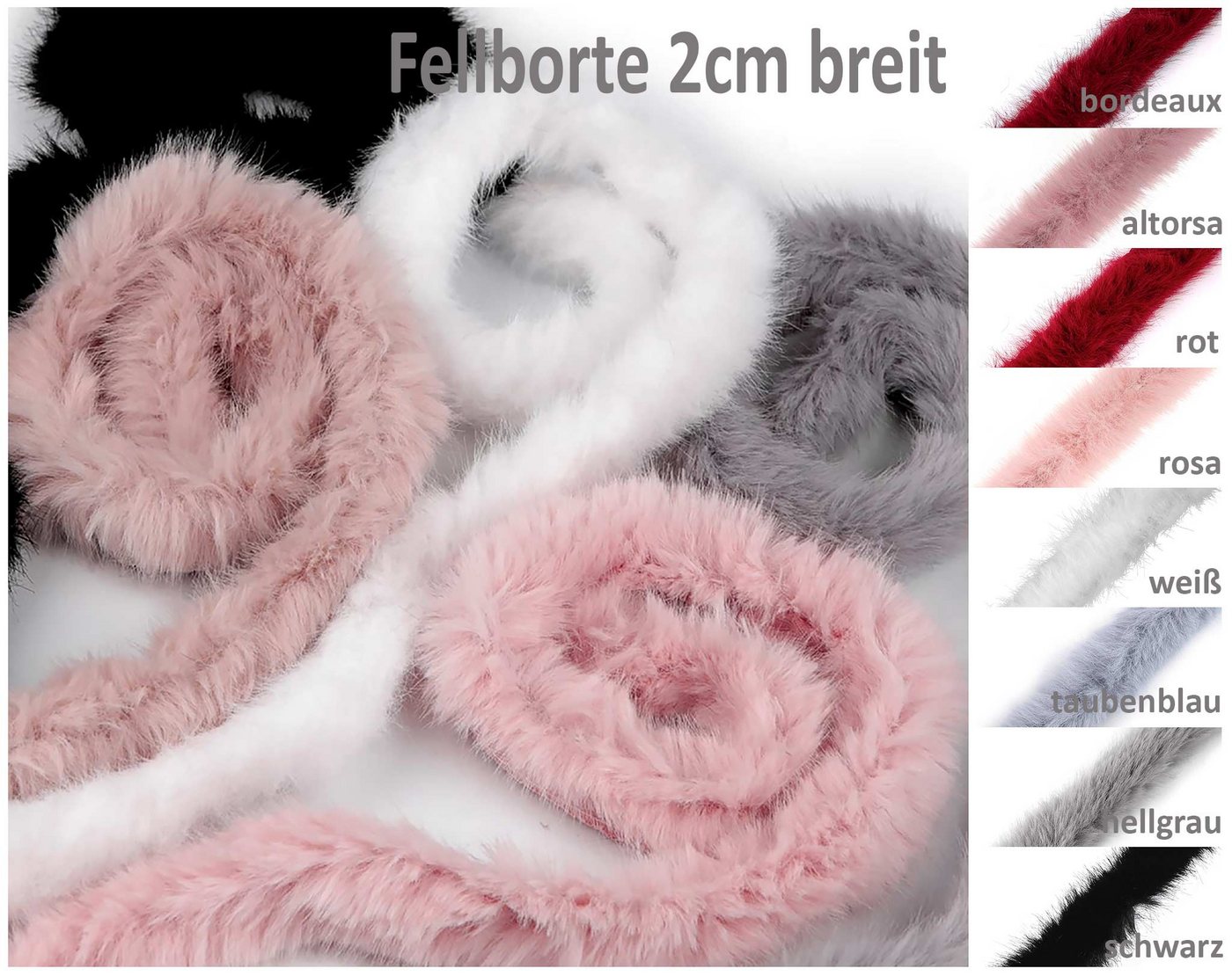 maDDma Webband Fellborte ab 1m x 2 cm Meterware Fellbesatz Kunstfell Fellstrang, bordeaux Bild 5