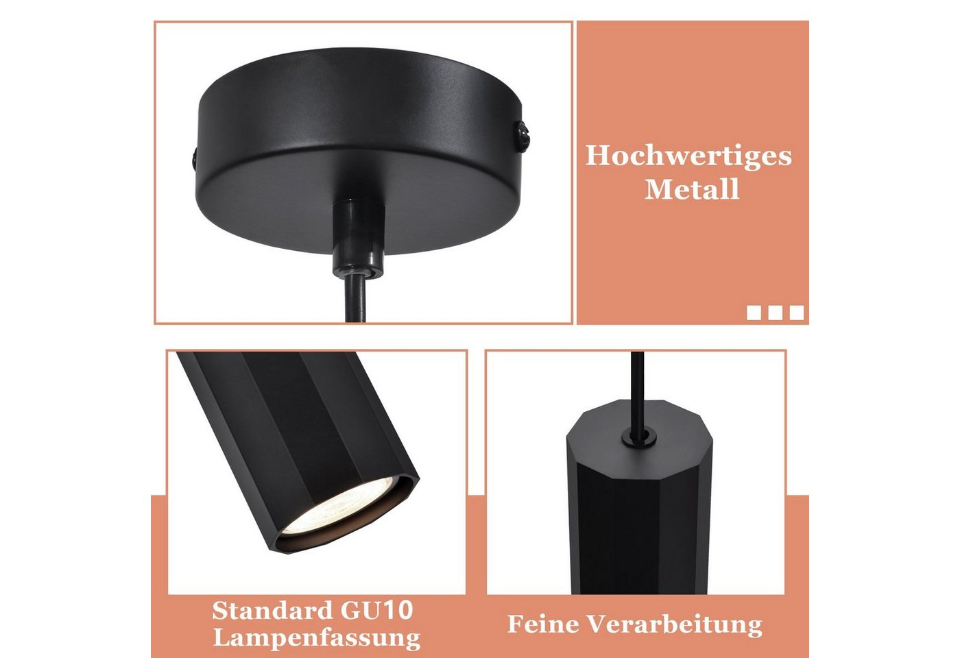 Nettlife Pendelleuchte 1/3/4flammig Schwarz Hängelampe GU10 Esstisch Wohnzimmer modern, ohne Leuchtmittel, für Esszimmer Küche Flur Wohnzimmer Schlafzimmer