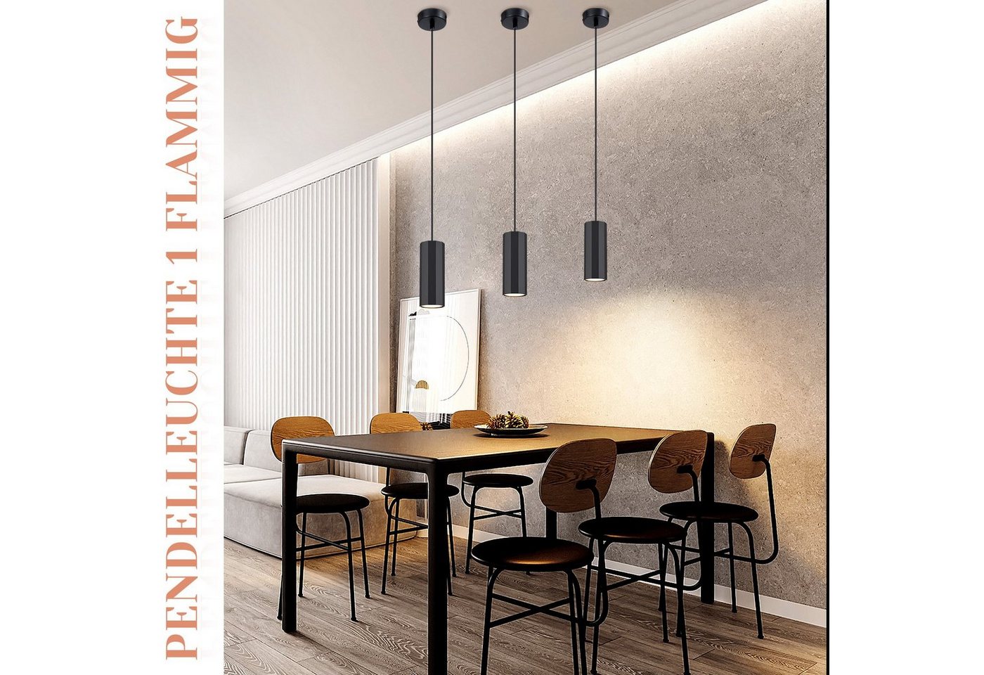 Nettlife Pendelleuchte 1/3/4flammig Schwarz Hängelampe GU10 Esstisch Wohnzimmer modern, ohne Leuchtmittel, für Esszimmer Küche Flur Wohnzimmer Schlafzimmer Bild 3