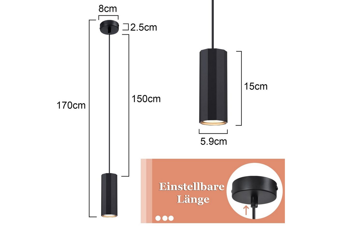 Nettlife Pendelleuchte 1/3/4flammig Schwarz Hängelampe GU10 Esstisch Wohnzimmer modern, ohne Leuchtmittel, für Esszimmer Küche Flur Wohnzimmer Schlafzimmer Bild 5