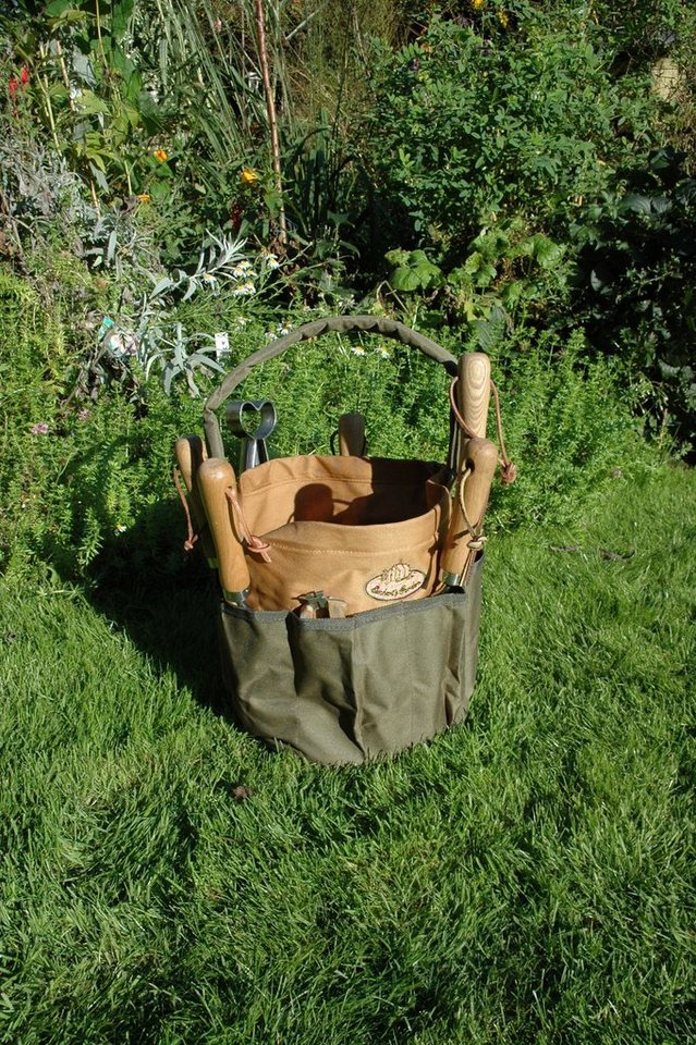 degawo Gartenpflege-Set Garten Gerätetasche Werkzeugtasche rund Kanevas grün braun Handgriff Bild 2