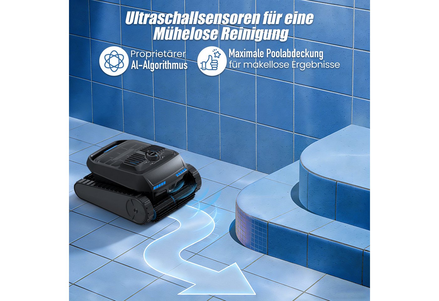 AIRROBO Poolroboter CP400/400lite poolroboter akku wand und boden, (Geeignet für die Reinigung von Böden, Wänden, Wasserlinie, Geeignet für die meisten Schwimmbäder), groBer 4L Filterkorb, 150 Min Laufzeit, 2 Jahr Garantie