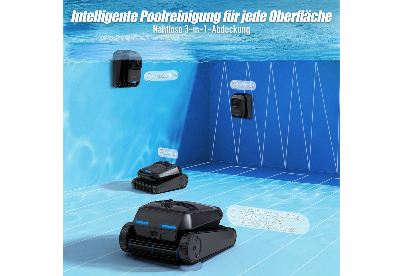 AIRROBO Poolroboter CP400/400lite poolroboter akku wand und boden, (Geeignet für die Reinigung von Böden, Wänden, Wasserlinie, Geeignet für die meisten Schwimmbäder), groBer 4L Filterkorb, 150 Min Laufzeit, 2 Jahr Garantie Bild 4