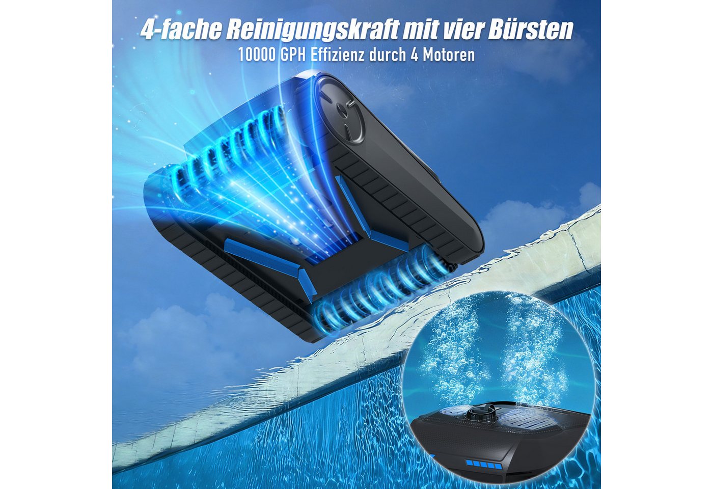 AIRROBO Poolroboter CP400/400lite poolroboter akku wand und boden, (Geeignet für die Reinigung von Böden, Wänden, Wasserlinie, Geeignet für die meisten Schwimmbäder), groBer 4L Filterkorb, 150 Min Laufzeit, 2 Jahr Garantie Bild 5