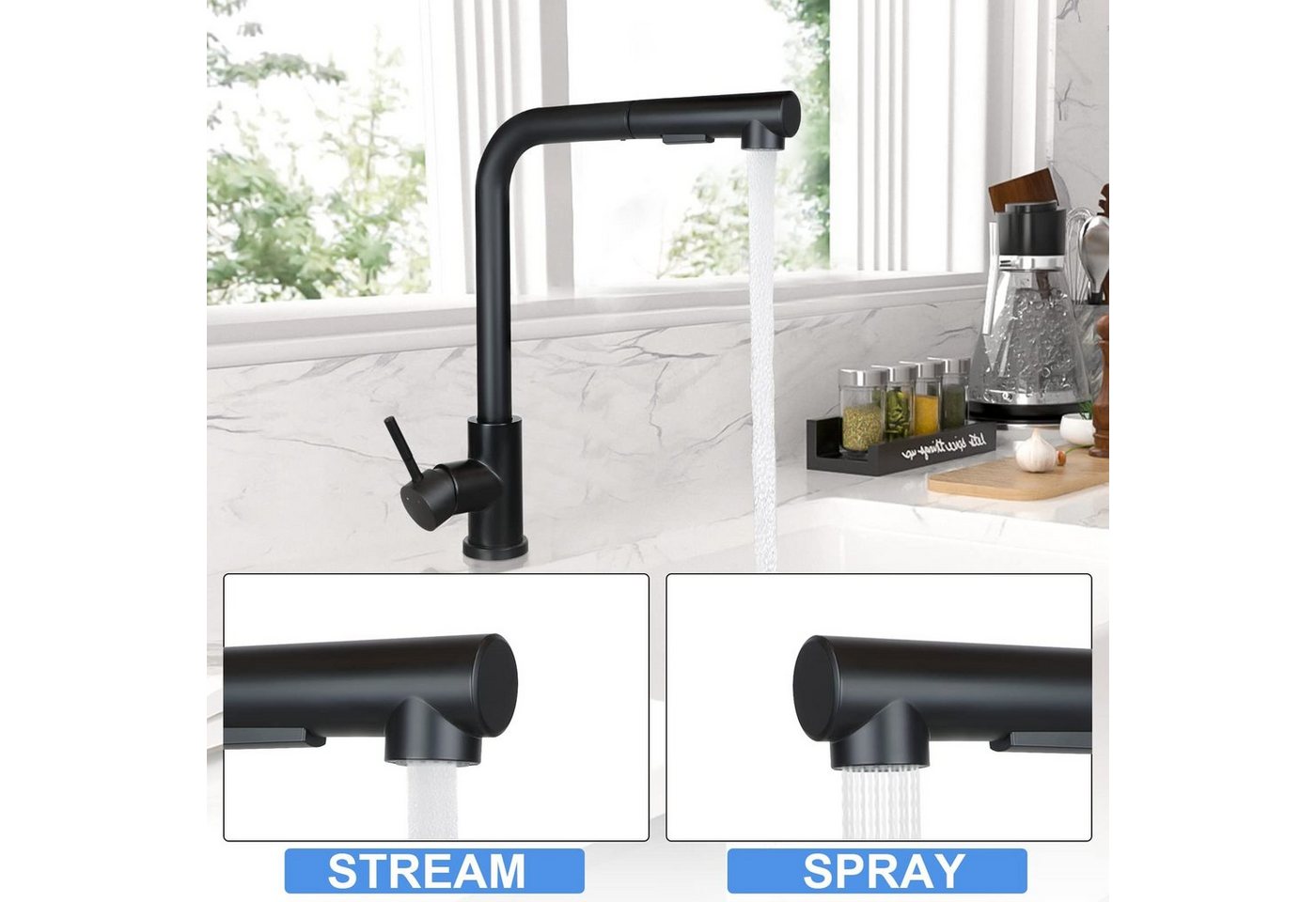 ZMH Küchenarmatur Ausziehbar mit Brause Mischbatterie mit 2 Strahlarten Kitchen (Set, 1. Waschtischarmatur 2. Schwerkraft Kugel 3. Schlauch(60CM) 360° Drehbar, Mit Brause, ausziehbare Brause