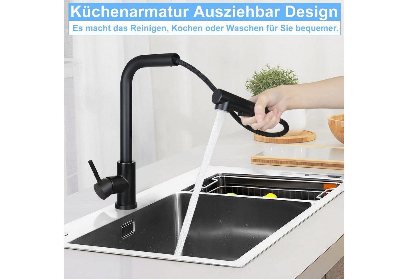 ZMH Küchenarmatur Ausziehbar mit Brause Mischbatterie mit 2 Strahlarten Kitchen (Set, 1. Waschtischarmatur 2. Schwerkraft Kugel 3. Schlauch(60CM) 360° Drehbar, Mit Brause, ausziehbare Brause Bild 2