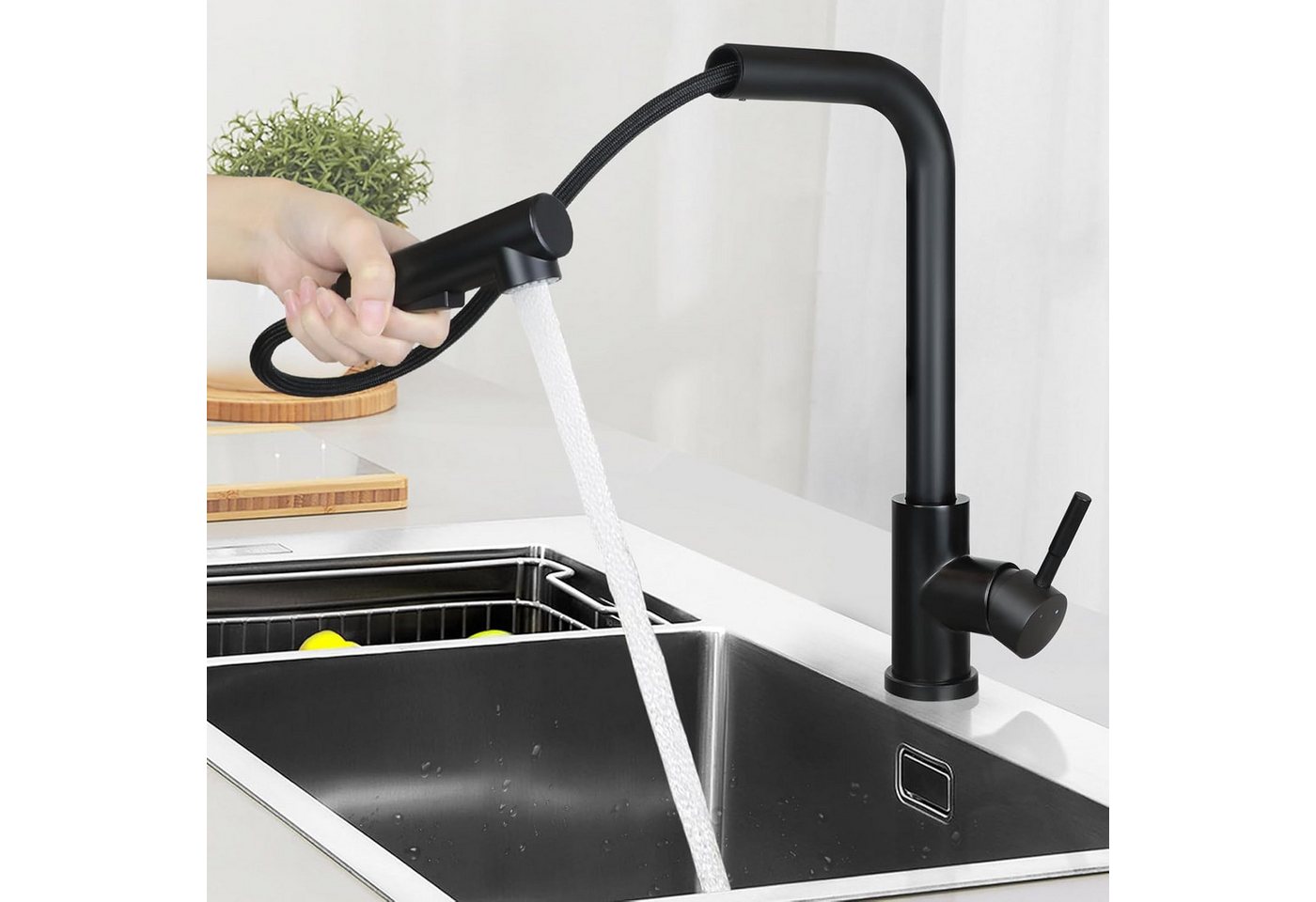 ZMH Küchenarmatur Ausziehbar mit Brause Mischbatterie mit 2 Strahlarten Kitchen (Set, 1. Waschtischarmatur 2. Schwerkraft Kugel 3. Schlauch(60CM) 360° Drehbar, Mit Brause, ausziehbare Brause Bild 3