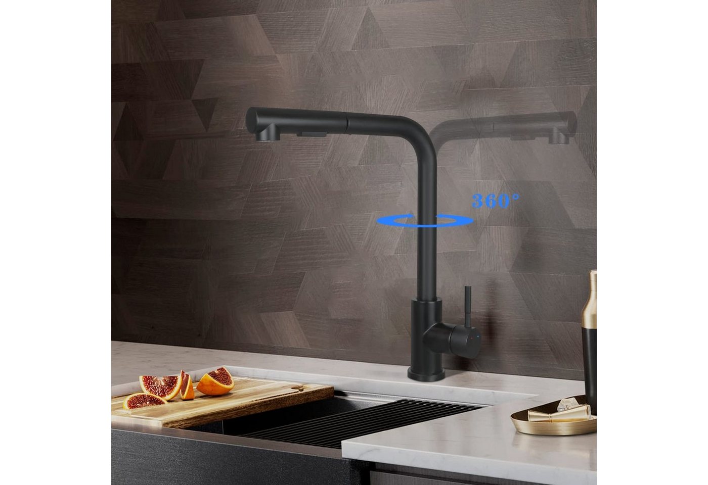 ZMH Küchenarmatur Ausziehbar mit Brause Mischbatterie mit 2 Strahlarten Kitchen (Set, 1. Waschtischarmatur 2. Schwerkraft Kugel 3. Schlauch(60CM) 360° Drehbar, Mit Brause, ausziehbare Brause Bild 5