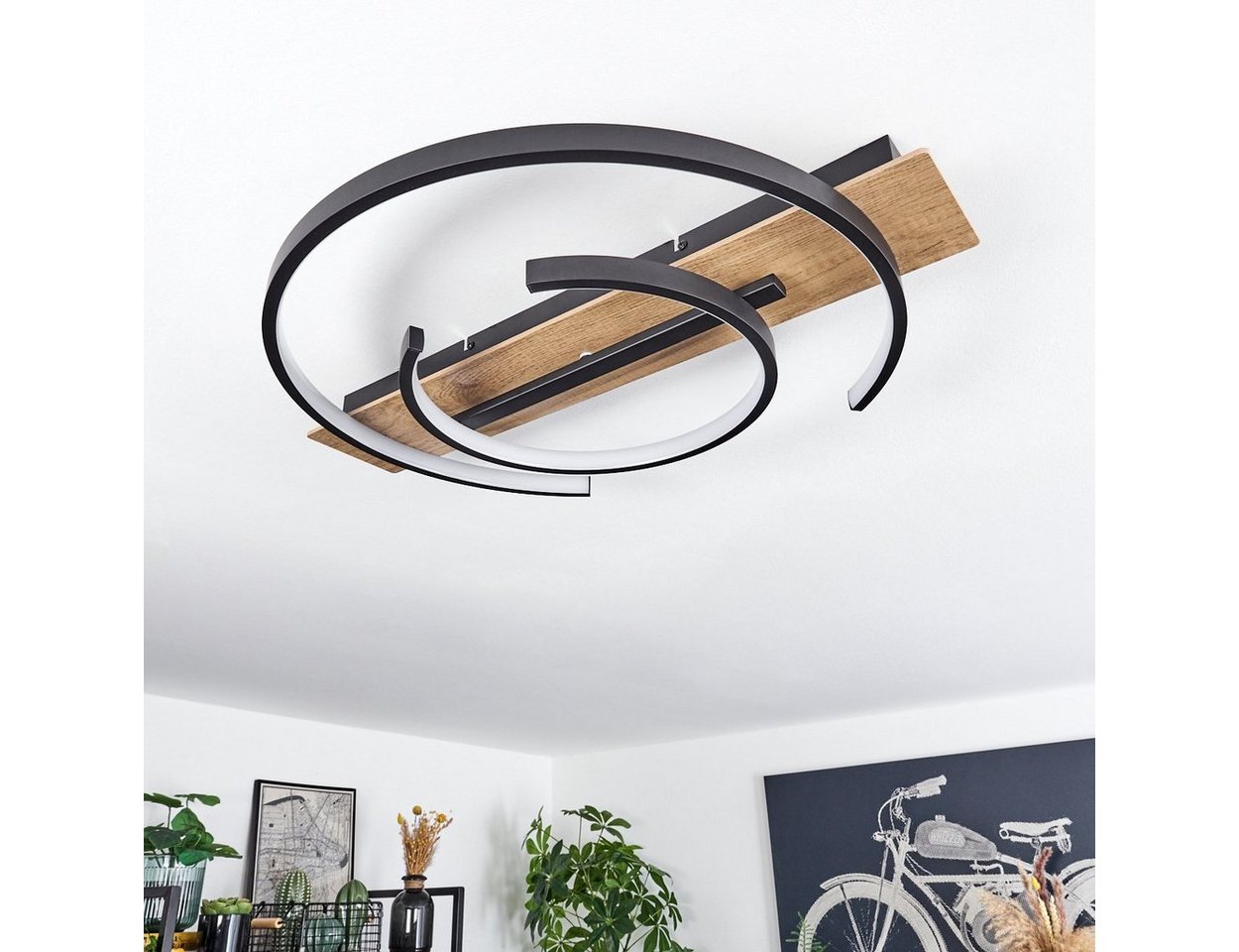 hofstein Deckenleuchte dimmbare Deckenlampe aus Metall/MDF/Kunststoff in Schwarz/Holzoptik, LED fest integriert, 3000 Kelvin, verstellbare über Lichtschalter dimmbar, LED 36 Watt, 3600 Lumen Bild 2