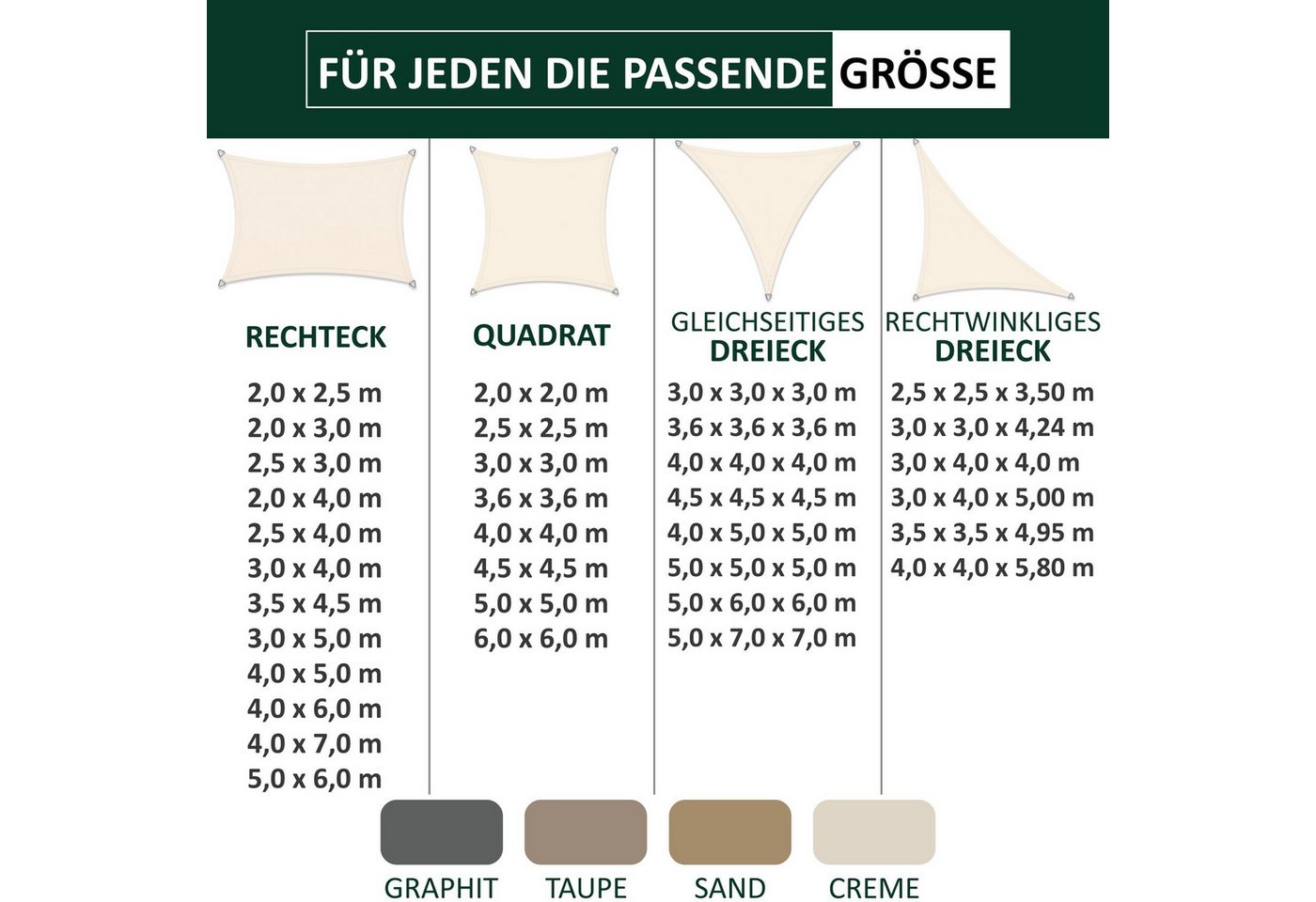 bonsport Sonnensegel Sonnensegel aus 100% Polyester, (Quadrat 2x2m Creme), Polyester Bild 2