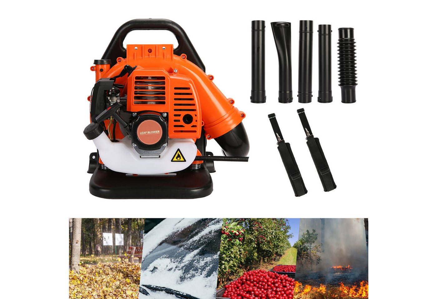 Rutaqian Benzin-Laubsauger 6800RPM 2-Takt Schnurlos Laubbläser Benzinmotor 52cc, Anti-Vibration, (Rucksack Laubbläser), abnehmbare Rohre, Gartengebläse für Rasenpflege und Hofreinigung Bild 4
