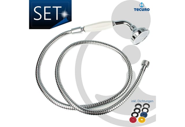 tecuro Brausegarnitur Nostalgie - Handbrause Ø 65 mm, 1-strahlig, mit Metallbrauseschlauch