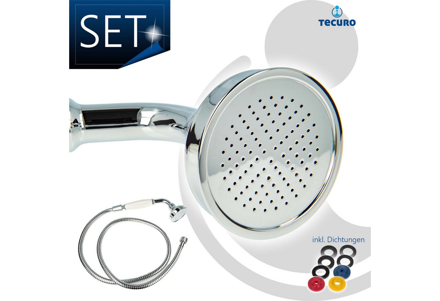 tecuro Brausegarnitur Nostalgie - Handbrause Ø 65 mm, 1-strahlig, mit Metallbrauseschlauch Bild 5