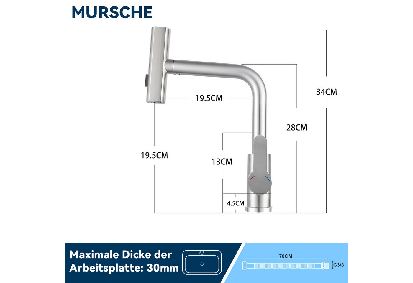 ZMH Küchenarmatur Ausziehbar - Mischbatterie Spültischarmatur 360° Drehbar Küche (Set, Küchenarmatur mit Brause) mit Brause Edelstahl 2 Strahlarten , ausziehbare Brause, Hochdruck