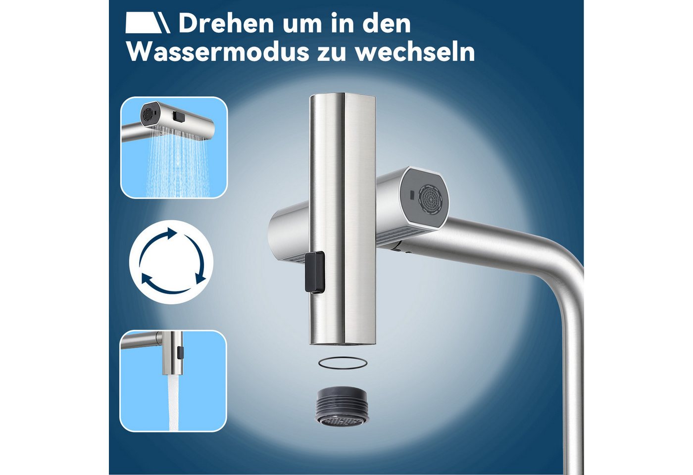 ZMH Küchenarmatur Ausziehbar - Mischbatterie Spültischarmatur 360° Drehbar Küche (Set, Küchenarmatur mit Brause) mit Brause Edelstahl 2 Strahlarten , ausziehbare Brause, Hochdruck Bild 5