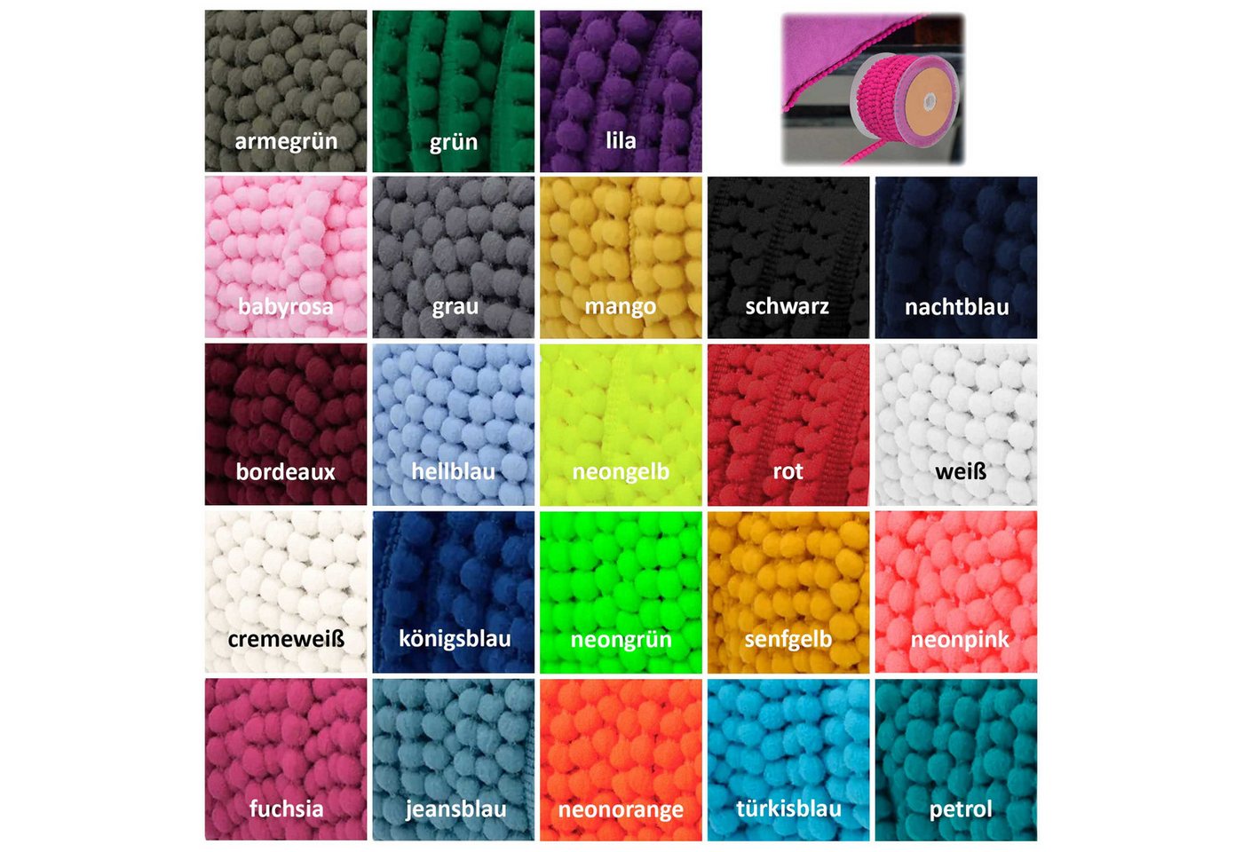 maDDma Kordel Bommelborte Mini 25m x 11mm uni Bommelgröße 6mm Pomponband, grau Bild 2